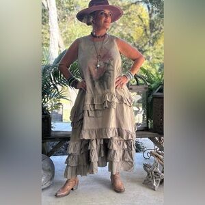 Layered olive green ruffle maxi dress & tunic by Jaded Gypsy “create change”